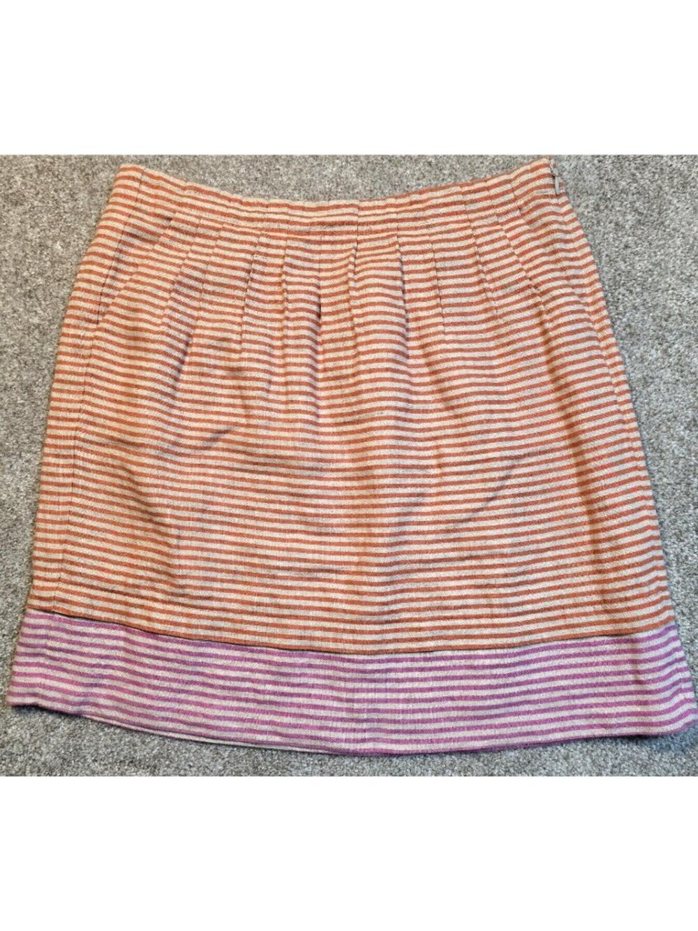 Ann Taylor Loft Linen Mini Skirt Striped Orange Beige Pink Pockets Women's 8